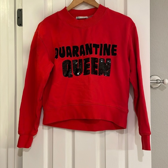 Alice + Olivia Denver Quarantine Queen Sequined Red Sweatshirt Small - Picture 6 of 10
